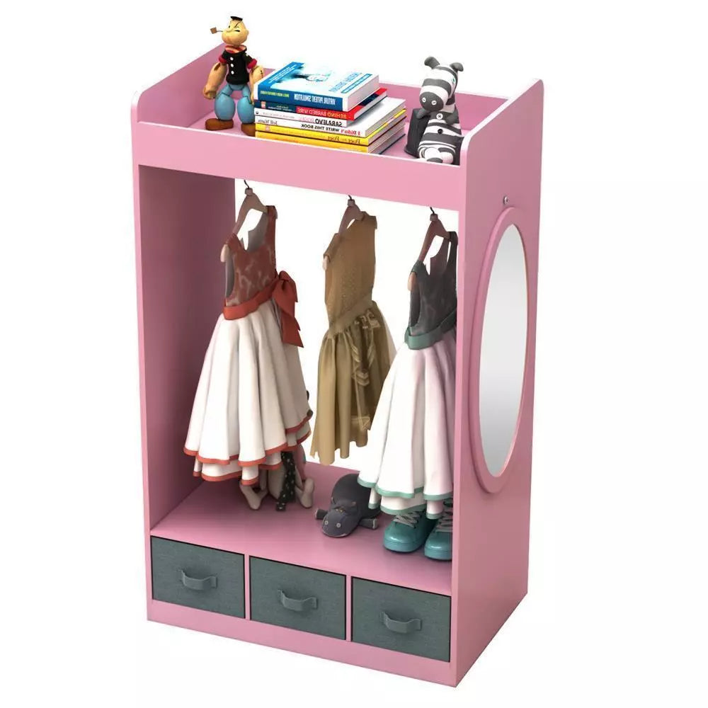 Kids Dress up Storage Hanging Dresser Pretend Costume Closet w/ Mirror